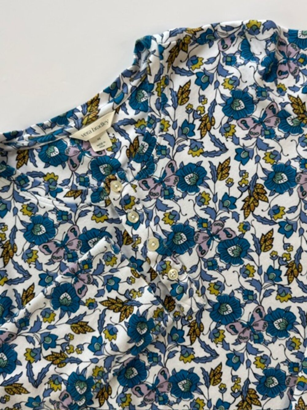 Vera Bradley Floral Print Henley Top Long Sleeve Casual Comfy XS